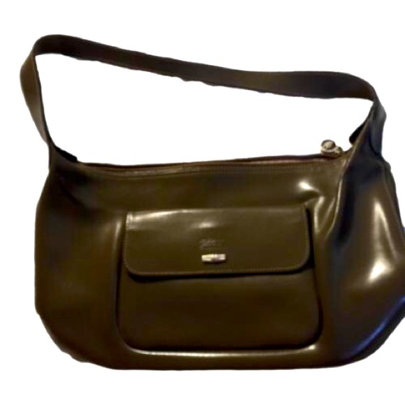 🌟 Longchamp Olive polished leather Shoulder Bag Vintage - Picture 1 of 16